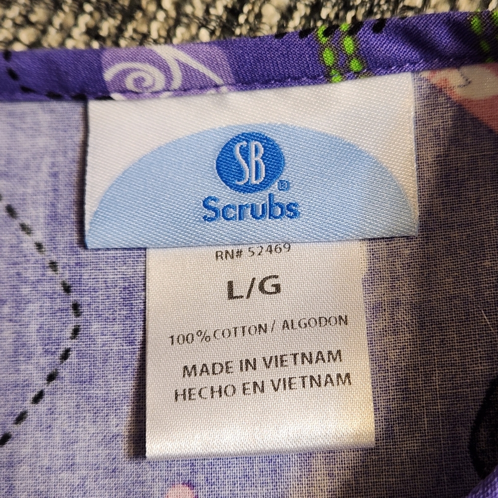 SB Scrubs Confetti Purple V Neck Scrub Top Cotton Medical Large - Picture 9 of 10